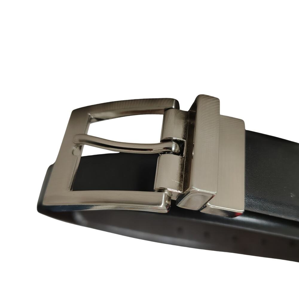 Black Brown Reversible Leather Belt  Square Silver Twist Buckle Size Large